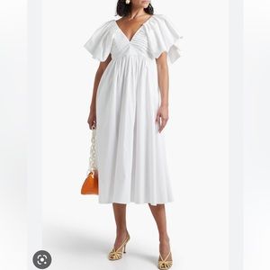 NWT Carolina Herrera Open-back pleated cotton-blend poplin midi
